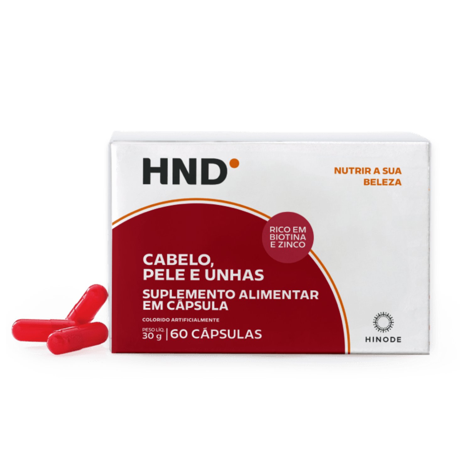Suplemento Alimentar em Cápsula Cabelo, Pele e Unha HND Hinode, 60 cápsulas 30g - Imagem 2