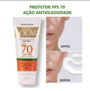 Protetor solar facial Efeito matte fps70 Rainha solar Abelha Rainha, 40g